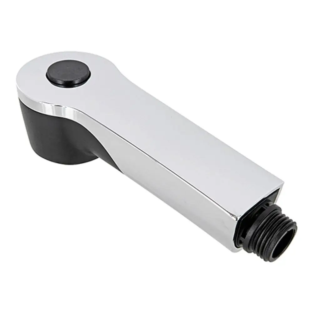 Handbrause aus Edelstahl mit runder Oberseite und schwarzem Griff, geeignet für die Verwendung mit Ideal Standard Armaturen. Hat einen Gewindeanschluss.